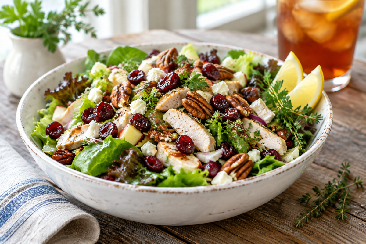 Fresh and flavorful Cape Cod Delight Salad with cranberries and toasted nuts in a rustic bowl