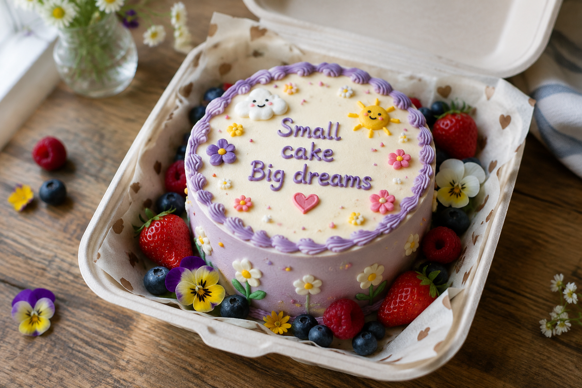 Creative bento cake birthday decorated with colorful frosting and fresh garnishes