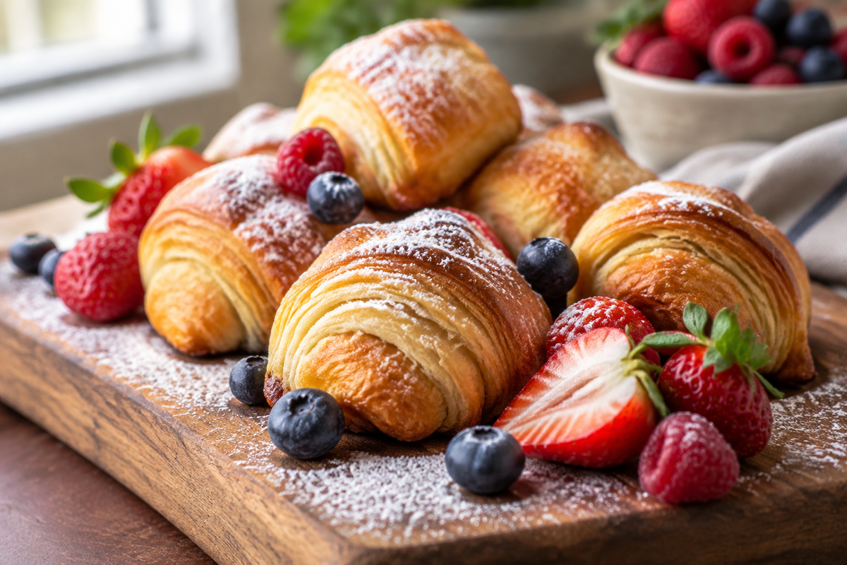 Golden mini French breakfast puffs with flaky layers and powdered sugar, perfect mini french breakfast puffs