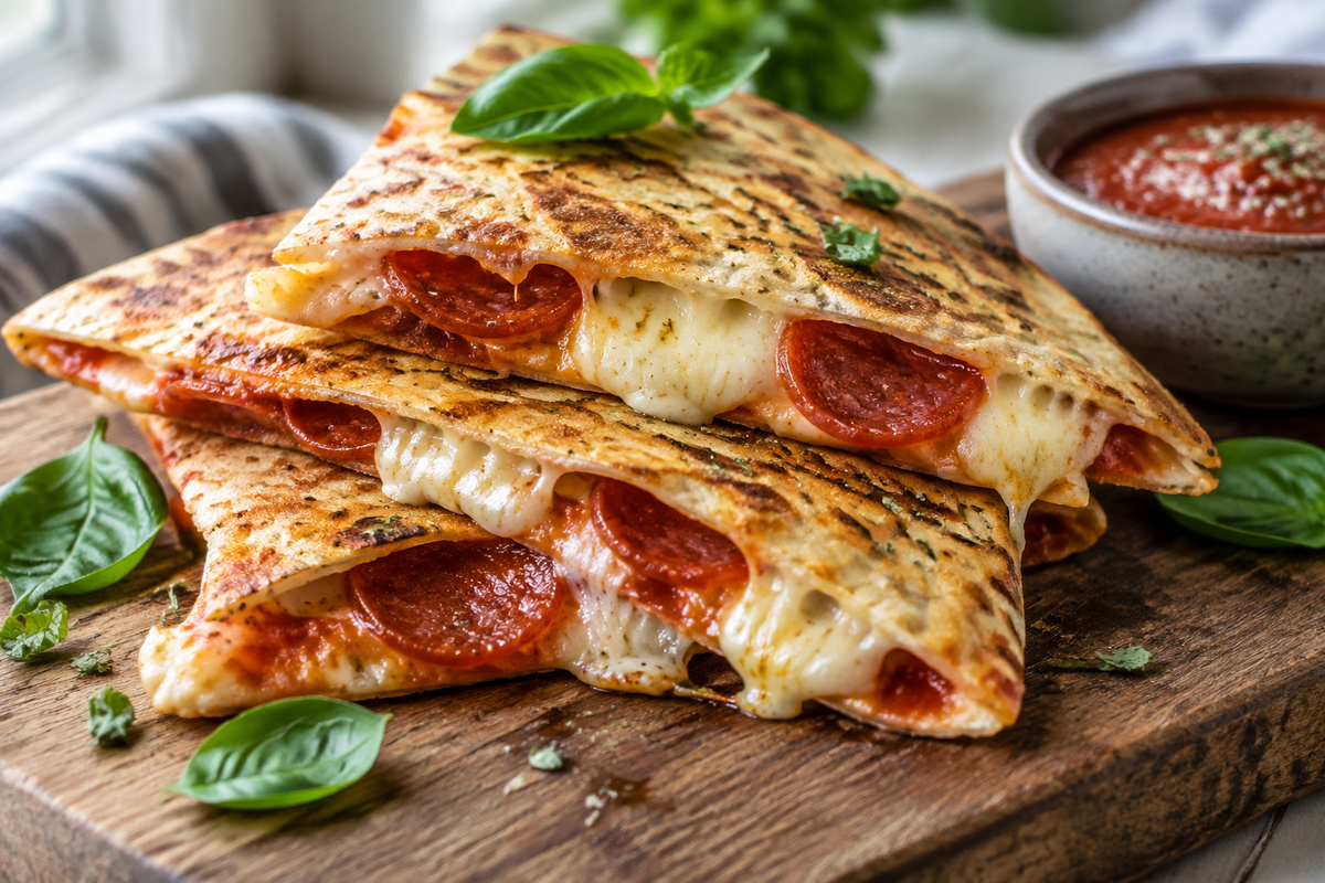 Golden crispy pepperoni pizzadillas with melted cheese and marinara sauce, a perfect cheesy pepperoni pizzadillas dish