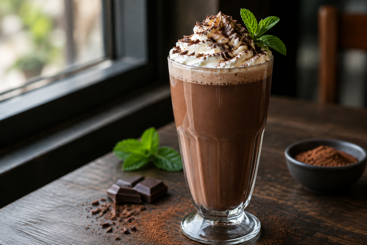 Rich and creamy chocolate cocktails topped with whipped cream and chocolate shavings