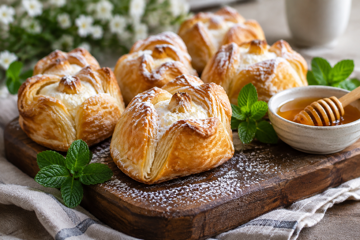 Rocky Mountain Snowdrops flaky pastries dusted with powdered sugar and garnished with mint