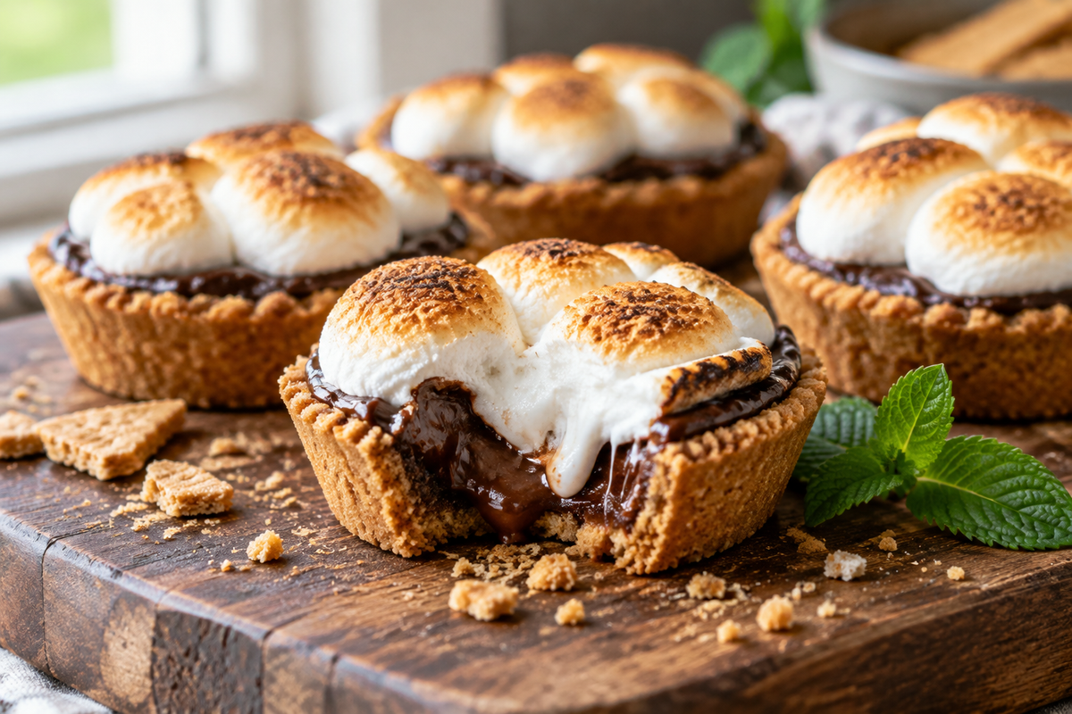 Mini s'mores pies with gooey marshmallow and melted chocolate, perfect mini s'mores pies dessert