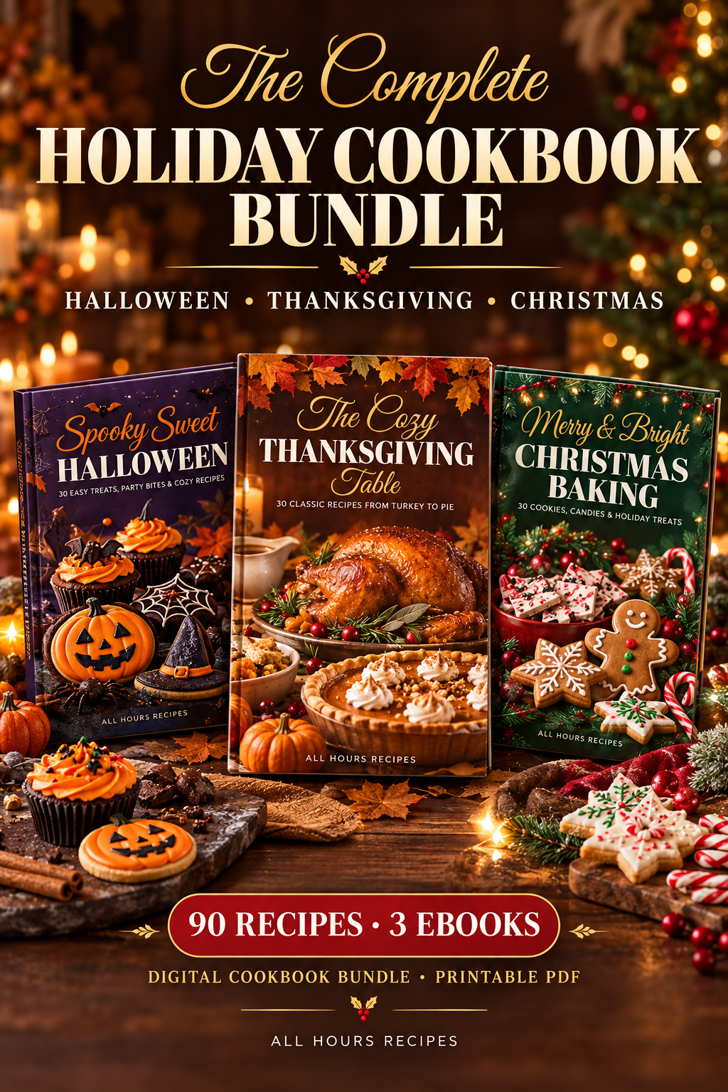 The Complete Holiday Cookbook Bundle: Halloween, Thanksgiving & Christmas (90 Recipes)