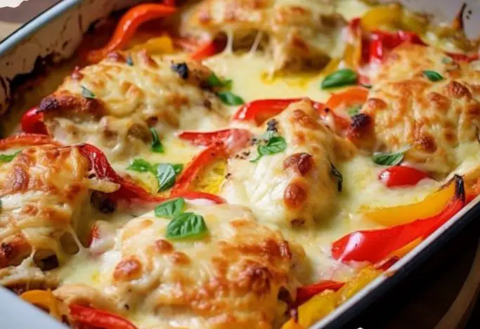 Cheesy baked chicken and peppers - recipes