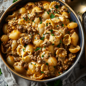 Rich and Comforting Creamy Beef Shells Casserole - Clara quick dinners